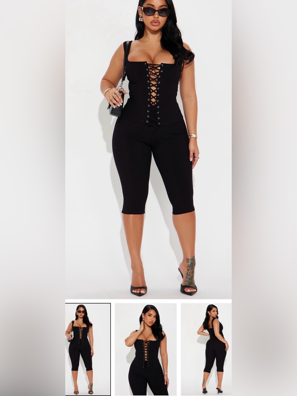 Fashion Nova Black Lace-Up Strapless Capri Jumpsuit.Brand New💫